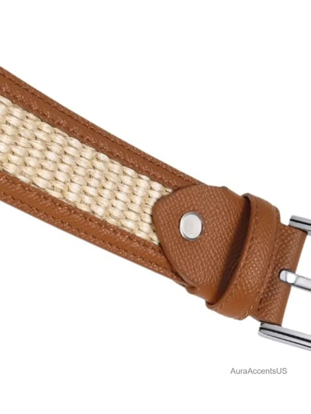 Leather & Woven Fabric Golf Belt with Silver Pin Buckle